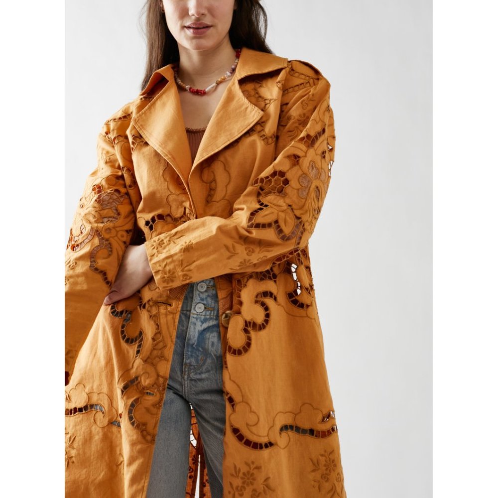🎉LAST CHANCE🎉 FREE PEOPLE Susanna Duster / Mustard Brown - Picture 8 of 9